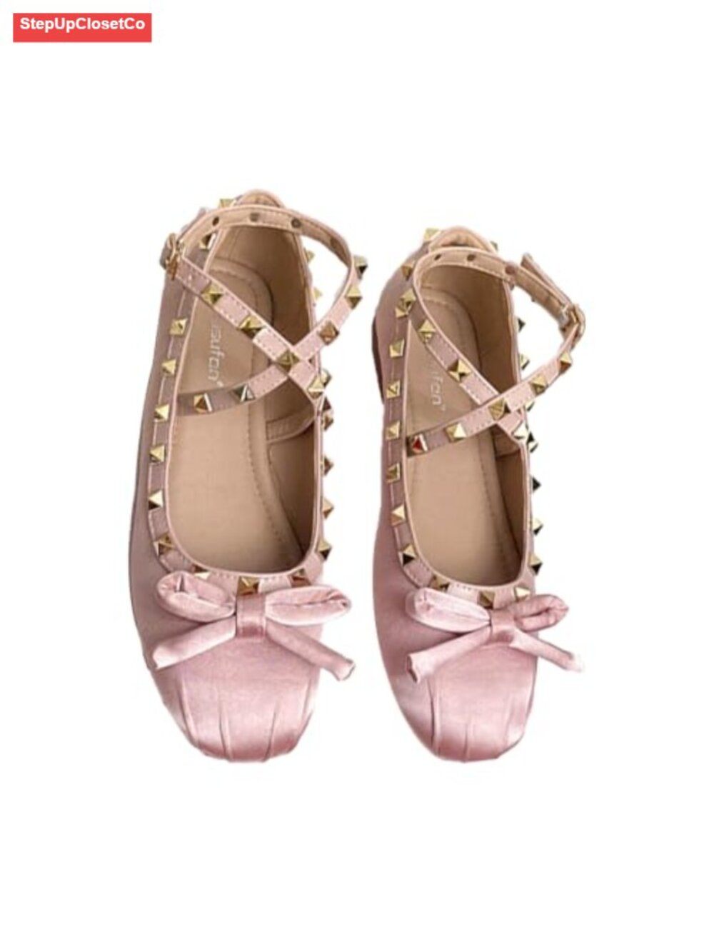 Women's Satin Studded Ankle Strap Mary Jane Flats Ballet Flat